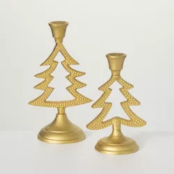 Brass Tree Taper Candleholders Gold 10"H Metal Set of 2