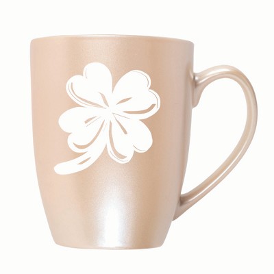 Elanze Designs Irish Four Leaf Clover 10 ounce New Bone China Coffee Tea Cup Mug, Precious Pearl