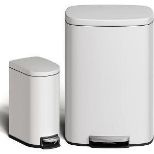 Stainless Steel Trash Can Combo Set, 13.2 gal&2.6 gal Step-on Garbage Bin w/ Soft-Close Lid for Kitchen & Bathroom - 1 of 4
