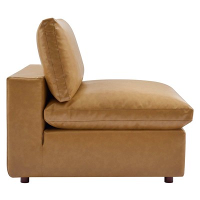 Tan Faux Leather 4-Piece Sectional Sofa with Ottoman and Down Fill Cushions