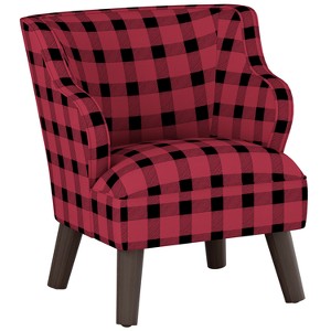 Kids Curved Arm Modern Chair Black/Red Plaid with Espresso Legs - Pillowfort