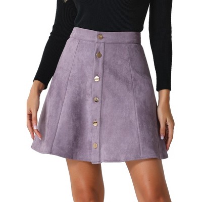INSPIRE CHIC Women's Faux Suede Button Front A-Line High Waisted Mini Short Skirt