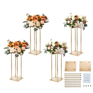 VEVOR 4PCS Gold Metal Column Wedding Flower Stand, 23.6inch High With Metal Laminate, Vase Geometric Centerpiece Stands, Cylindrical Floral Display - 1 of 4