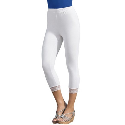 Roaman's Women's Plus Size Lace Trim Essential Stretch Capri Legging