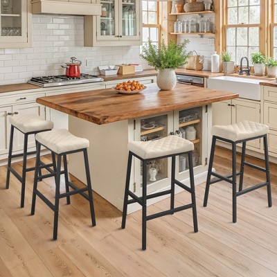 Arceso Counter Height Bar Stools Set of 4, Barstools with Thick PU Leather Saddle Seat & Metal Legs,24Inch Kitchen Counter Stools