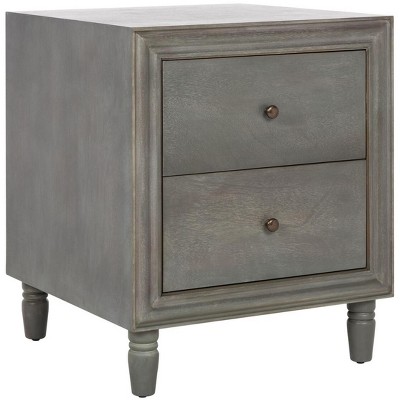French Grey Elm Wood 2-Drawer Nightstand