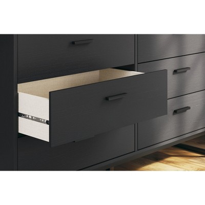 Matte Black 6-Drawer Modern Dresser with Pewter Accents