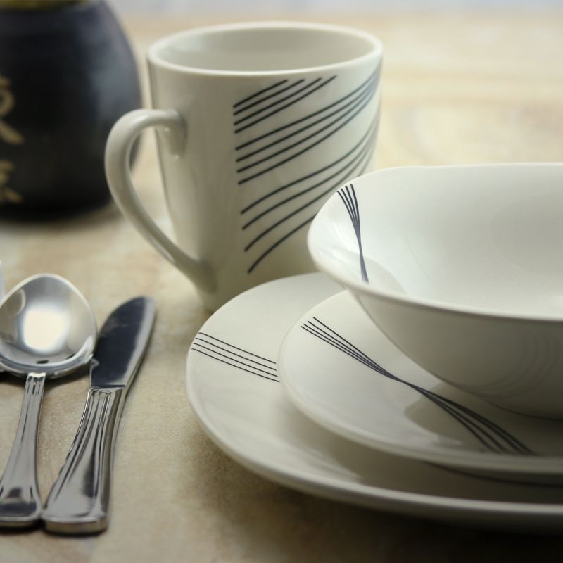 Gibson Curvation 16 Piece Soft Square Dinnerware Set in White, 5 of 9