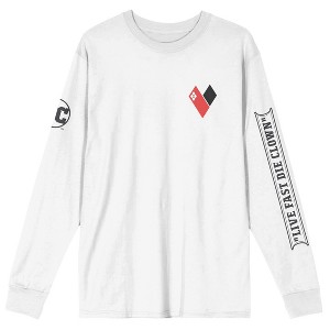 The Suicide Squad Movie Harley Quinn Diamond Bullseye Crew Neck Long Sleeve Men's White Tee - 1 of 4