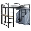Okak 77.4IN Twin/Full Size Metal Loft Bed with Desk, Bed Frames with High Safety Guardrails and Wardrobe, Twin Bed for Bedroom, Dormitory - 3 of 4