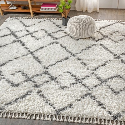 Mercer Shag Plush Tassel Moroccan Geometric Trellis Area Rug - JONATHAN Y