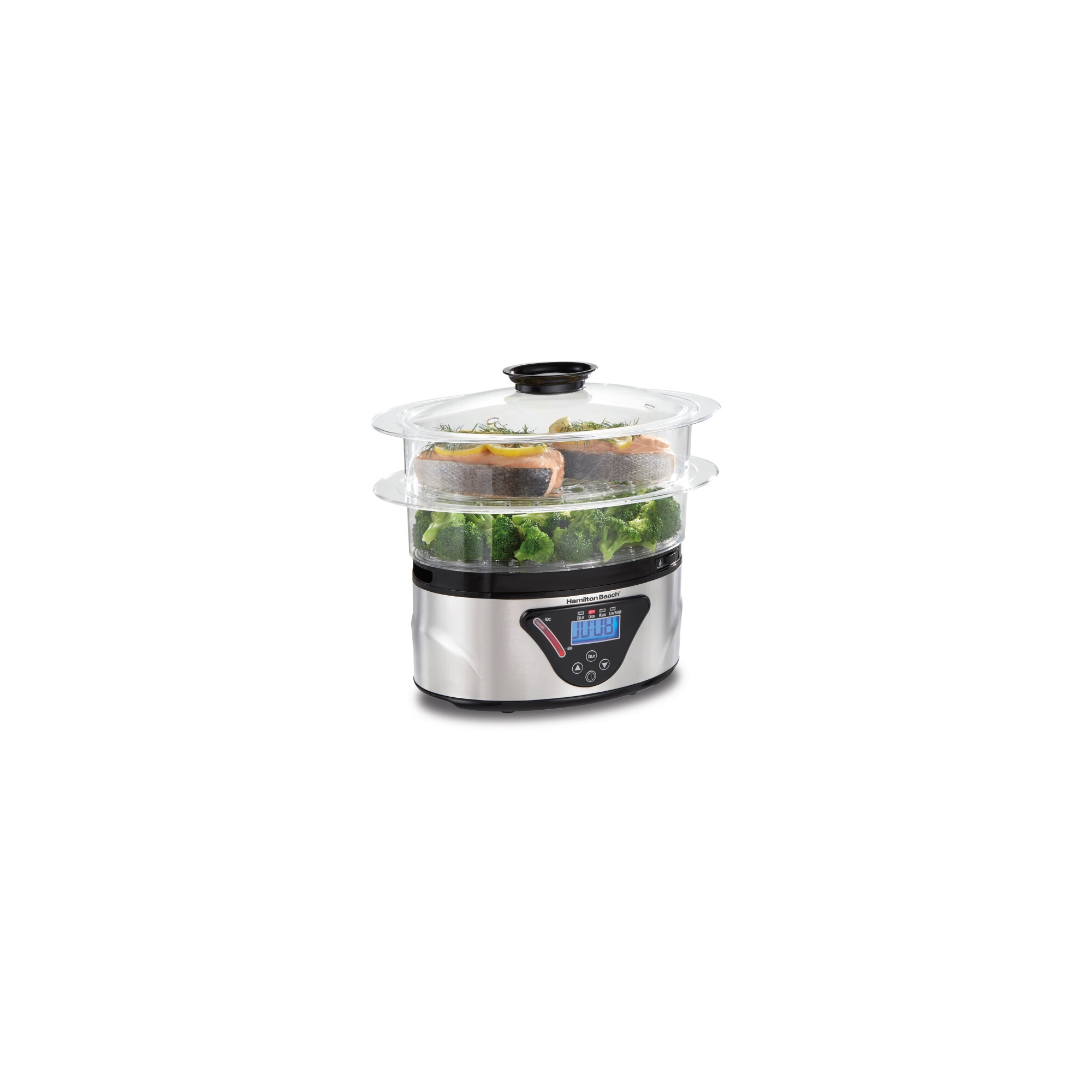 Hamilton Beach Big Food Steamer - Black: 800W Rice & Vegetable Steamer, Automatic Keep Warm, Dishwasher-Safe Parts