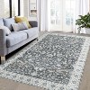Vintage Detailed Floral Pattern Non Slip Washable Rug Thin Low Pile Indoor Carpet Fit for Living Room, Bathroom - 4 of 4