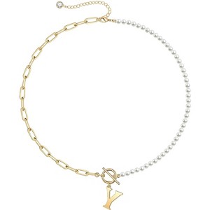 Elegant 14K Gold Plated Initial Pearl Link Chain Necklace: A Personalized and Timeless Treasure for Every Occasion. - 1 of 2