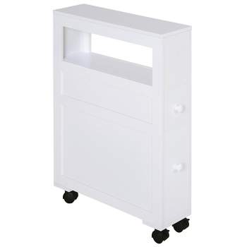 HOMCOM 6.25" x 20.5" x 28.25" Wood Rolling Slim Bathroom Side Storage Cabinet