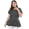 Agnes Orinda Women's Plus Size Polka Dots Fashion Workout Elegant Short Sleeves Peplum Top - 3 of 4