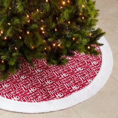 Festive Red and White Cotton Christmas Tree Skirt, 56" Round