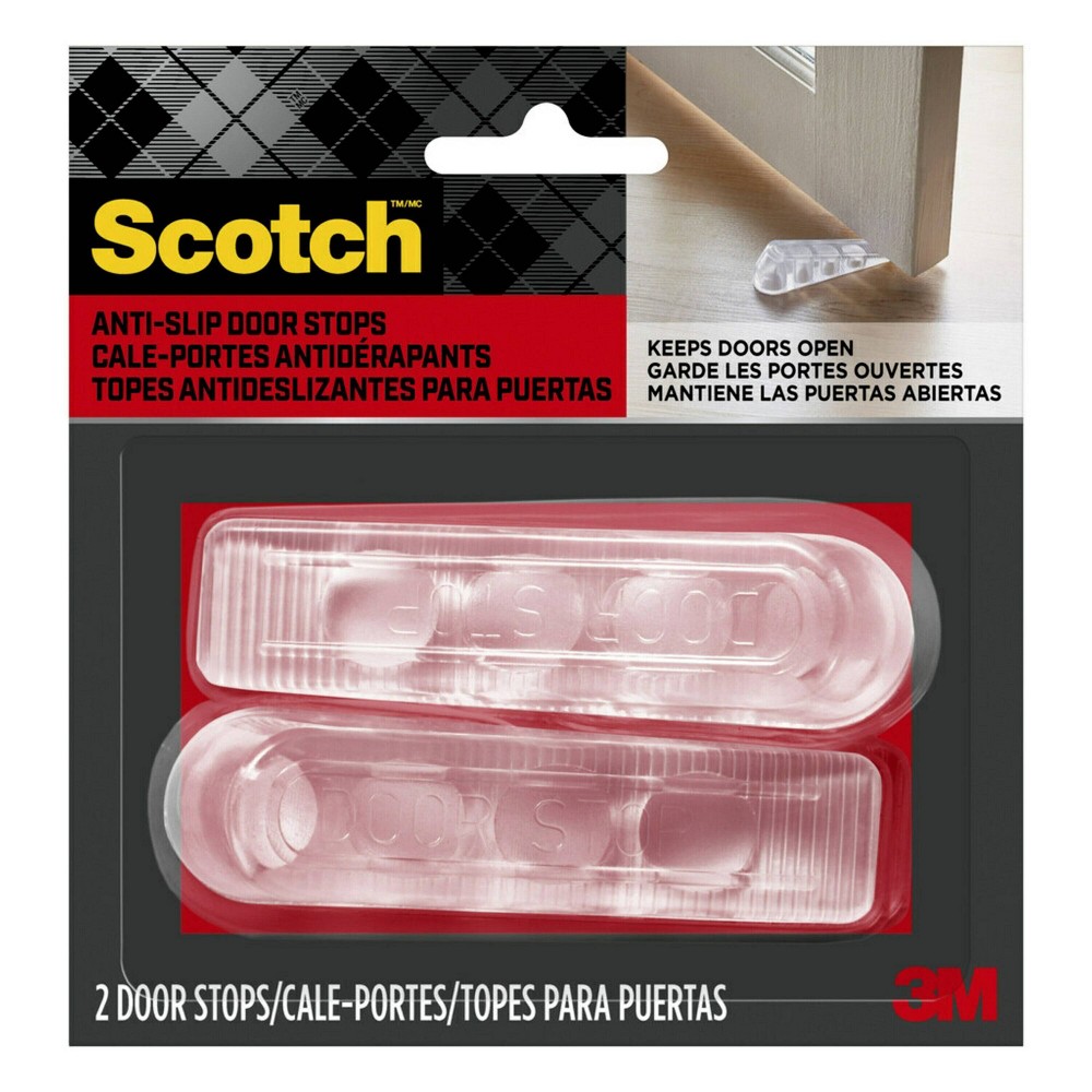 Scotch 2ct Clear Door stops: Metal Floor Stopper, 1.13" Height, 3.0" Depth, 1.0" Width, 0.17 lbs