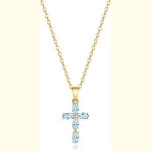 14K Gold Plated Cubic Zirconia Cross Necklace for Women Birthstone Dainty Jewelry Gift - 1 of 4