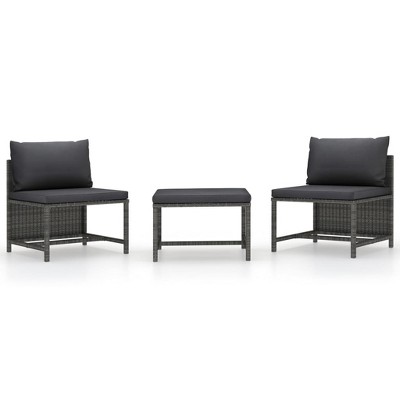 VidaXL 3 Piece Patio Sofa Set with Cushions Gray Poly Rattan