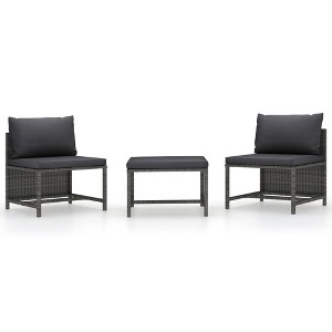 VidaXL 3 Piece Patio Sofa Set with Cushions Gray Poly Rattan - 1 of 4
