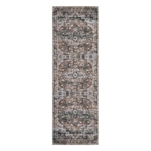 9 x 12 ft Polyester Blue Brown Rectangular Indoor Bedroom Living Room Floral Print Vintage Machine Washable Area Rug - 1 of 4