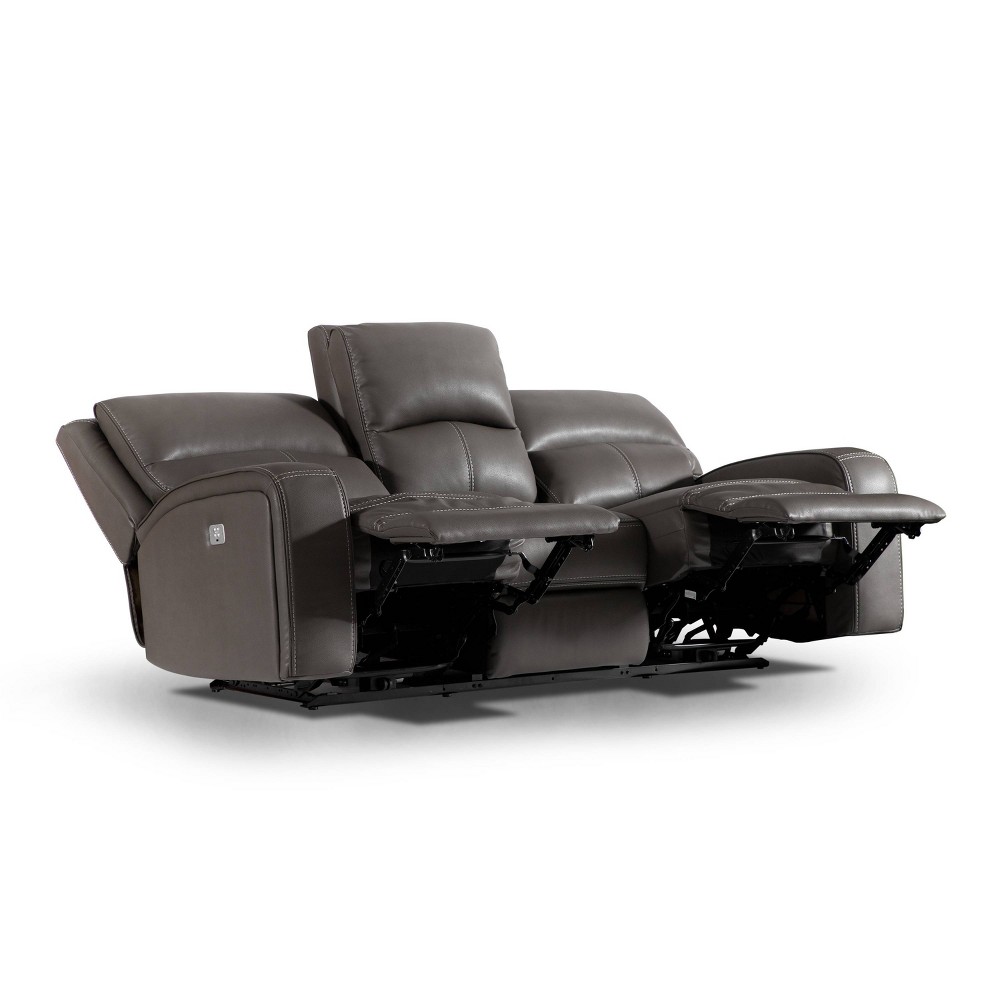 HOMES: Inside + Out Songpeace Transitional Leatherette Power Reclining Sofa with Adjustable Footrest and Headrest Gray: USB Port, Foam Padding