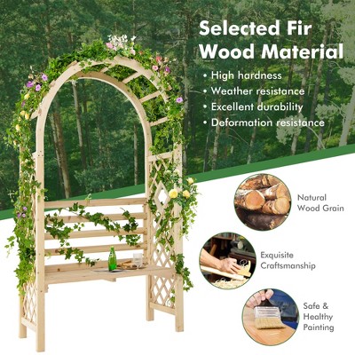 Natural Fir Wood Garden Bench Arch Arbor with Trellis