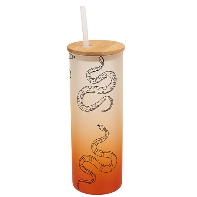 Elanze Designs Toscano Slithering Snakes Reptile Animal Wrap-Around Design 25 Ounce Frosted Gradient Glass On-The-Go Coffee Travel Skinny Tumbler Mug