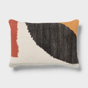 Mod Abstract Woven Colorblock Oblong Dec Pillow Ivory/Green/Gold - Threshold™: Jacquard Rectangle Accent for Indoor Use - 1 of 4