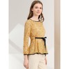 INSPIRE CHIC Women's Semi-Sheer Elegant Tie Waist Long Sleeve Floral Lace Peplum Blouses - 4 of 4