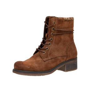 CUSHIONAIRE Rena Combat Womens Boots, Lace-Up Side Zip Ankle Boots for Women with Knit Trim and Low Block Heel - 1 of 4