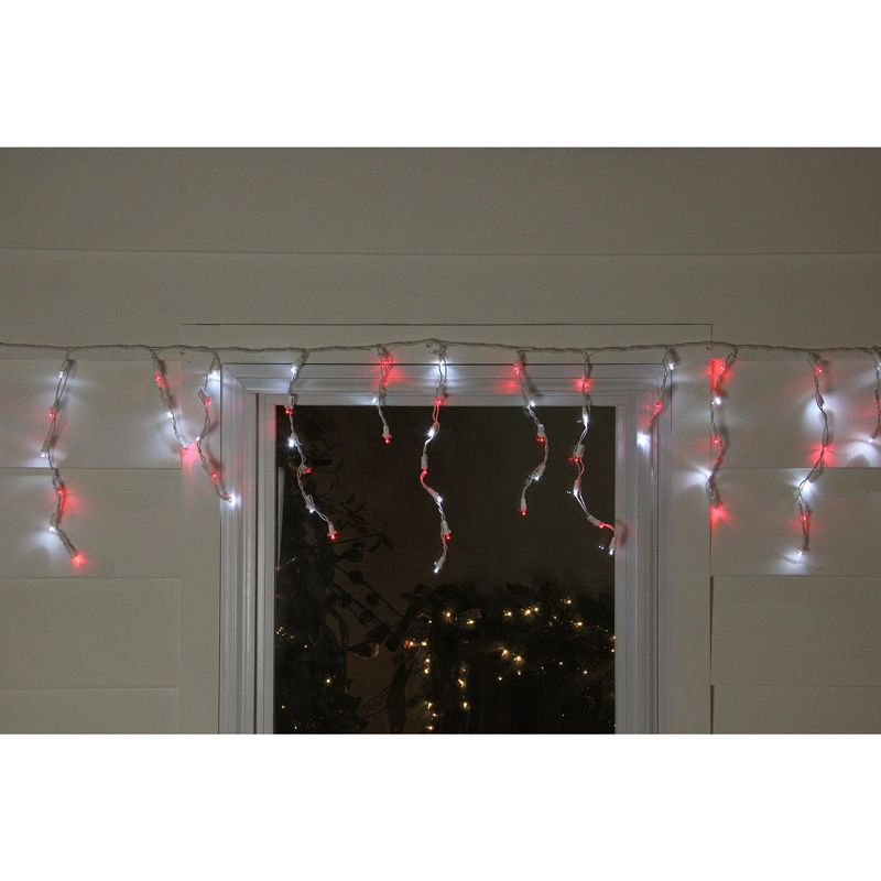 Northlight 100ct Wide Angle LED Icicle String Lights Red/Pure White - 6.75' White Wire, 3 of 5