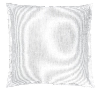 Light Grey Pinstripe Linen Pillow with Down Insert 14x20
