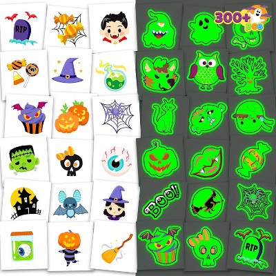 Joyfy 300+ Halloween Tattoos for Kids, Glowing Temporary Tattoos in Assorted Designs Bulk for Child Trick or Treat Gifts Halloween Party Favor Decor