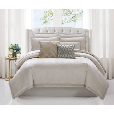 Queen 3pc Tristano Woven Jacquard Comforter Set Gold - Charisma