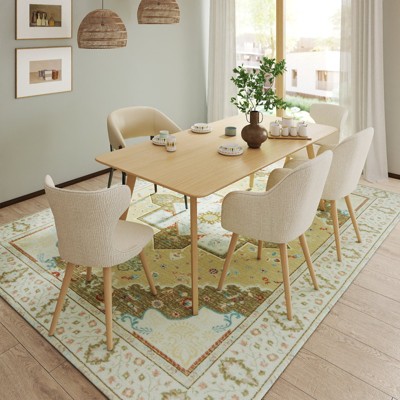 5x7ft Vintage Floral Washable Area Rug, Non-Slip Low Pile Polyester Carpet for Living Room & Bedroom