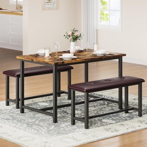 CuisinSmart Dining Table Set with 2 Benches, Dining Table Set for 4 Kitchen Table with 2 PU Upholstered Benches, Rectangular Dining Table Set - 1 of 4