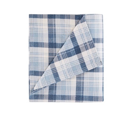 Queen Blue Plaid Cotton Flannel Sheet Set