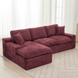 107.9" Chenille Upholstered L-shaped Sectional Sofa with Double-layer Cushion and Side Pockets - 1 of 4