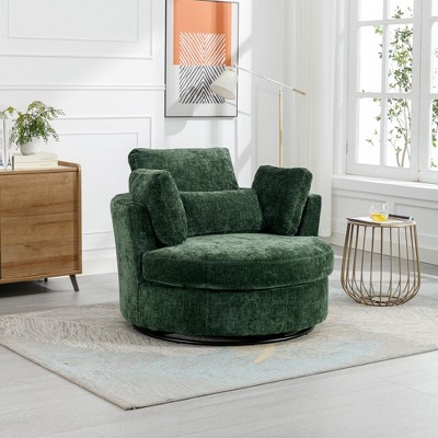 Hrinhom 42" W Oversized Barrel Chair,Modern Chenille Swivel Sofa Chair with Metal Base