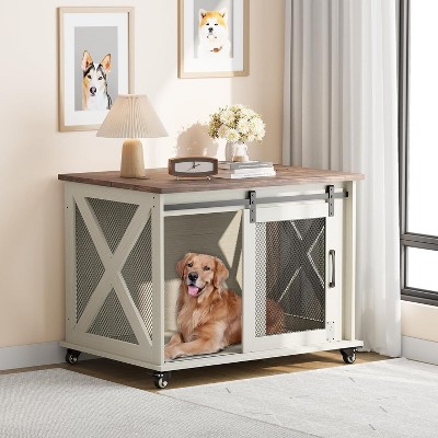 Dog Crate Furniture,Dog Kennel Furniture with Sliding Barn Door & Flip Top - 36" Large Pet Cage Divider 360° Wheels