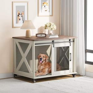 Dog Crate Furniture,Dog Kennel Furniture with Sliding Barn Door & Flip Top - 36" Large Pet Cage Divider 360° Wheels - 1 of 4