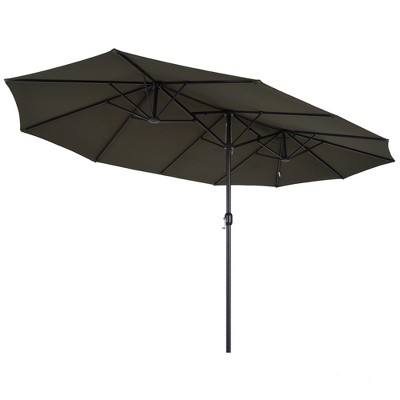Gray Double-Sided Steel 15ft Patio Umbrella with Crank Handle