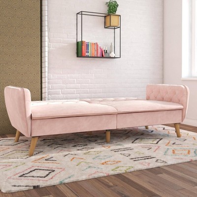 Pink Tufted Faux Leather Twin Sleeper Sofa with Memory Foam