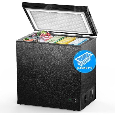 Chest Freezer, Small Deep Freezers Top Door With Removable Basket, 7 Temperature Control Energy Saving Compact Freezer Home Kitchen Office Dorm Apartment In