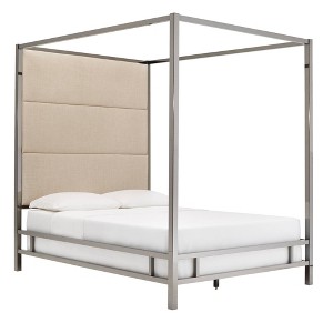 Full Evert Black Nickel Canopy Bed with Panel Headboard White - Inspire Q