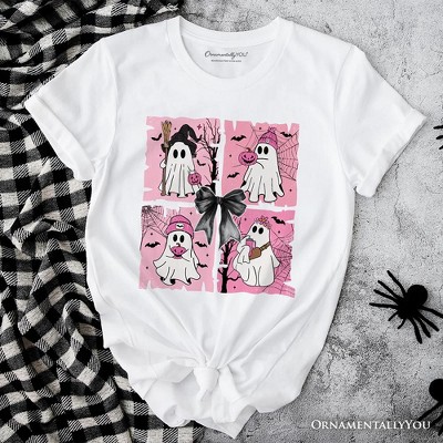 Pink Halloween Ghost T-Shirt, Coquette Spooky Season Tee for Girly Aesthetic| OrnamentallyYou