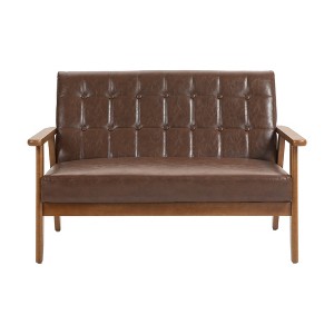 VYNXARIA Mid-Century Modern Solid Loveseat Sofa Upholstered Pu Leather Loveseat, 2-Seat Upholstered Loveseat Sofa Modern Couch£¬Brown - 1 of 4