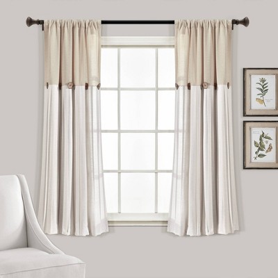 63"x40" Linen Button Light Filtering Window Curtain Panel Beige - Lush Décor